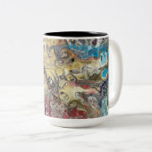 Une tasse à café turquoise et rose (Devant droit)