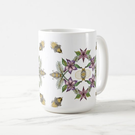 Une tasse avec fleurs et abeilles parfaites pour l (Devant droit)