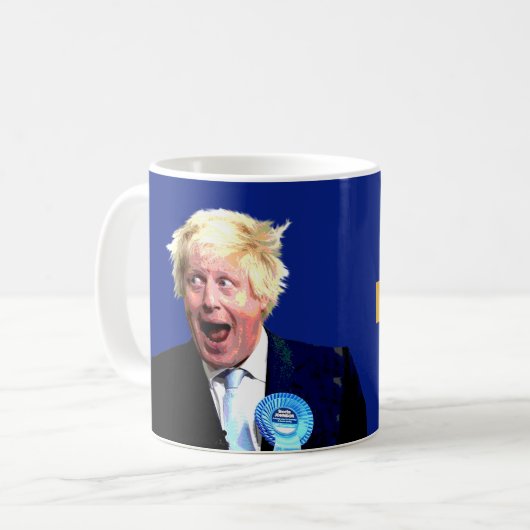 UNE TASSE DE BREXIT. Message de Boris Johnson (Devant gauche)