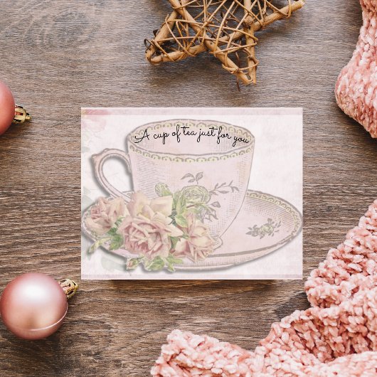 Une tasse de thé pour la carte à plat rose de la f