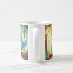 une tasse dessinée avec un petit bémol et un oisea