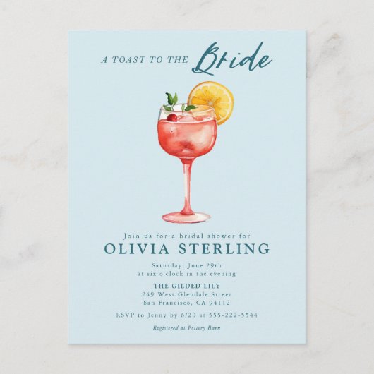 Une Toast à la Mariée Invitation de Fête de Fiança (Devant)