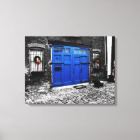 une toile de porte bleue