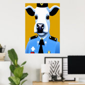 Une vache en uniforme de police | AI Art Poster (Bureau à domicile)