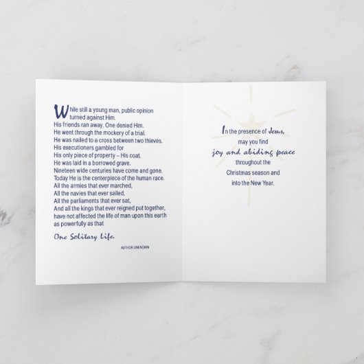 Une vie solitaire Carte de Noël religieuse Dark Bl (Intérieur)