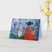 Une vraie amie fille et lapin carte (Fleur jaune)