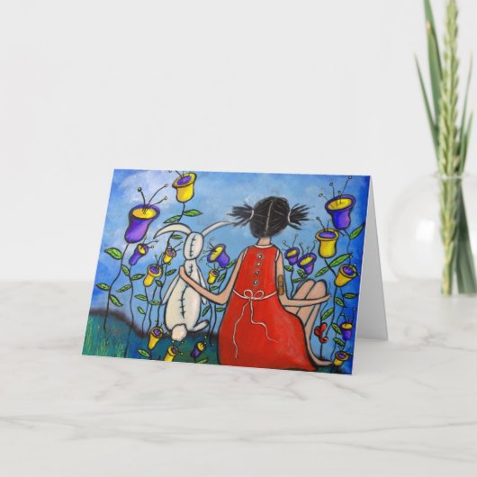 Une vraie amie fille et lapin carte (Devant)