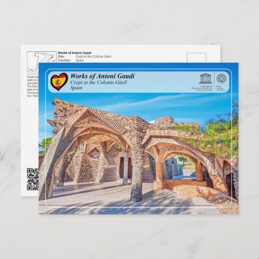 UNESCO - Antoni Gaud, Crypte in de Colonia G￼ell Briefkaart (Voorkant / Achterkant)
