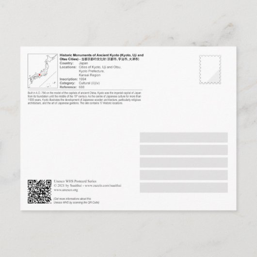 UNESCO WHS - Historische monumenten van het oude K Briefkaart (Achterkant)