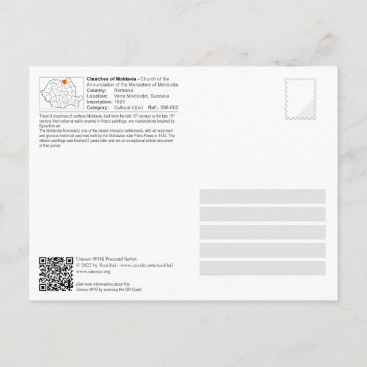 UNESCO WHS - Kkerken van Moldavië - Moldavië Briefkaart (Achterkant)