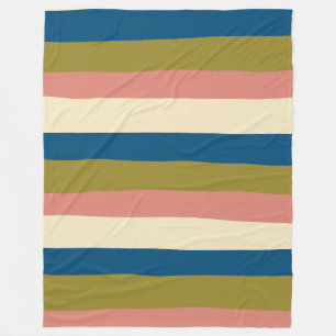 Uneven Stripes - Blauw, Olijfgroen, Roze en Cream Fleece Deken