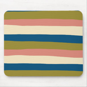 Uneven Stripes - Blauw, Olijfgroen, Roze en Cream Muismat