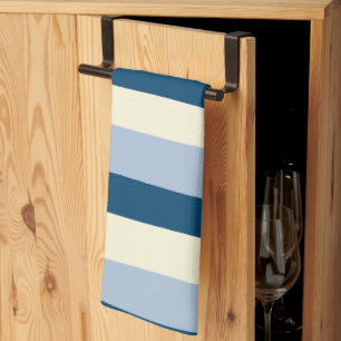 Uneven Stripes - Donkerblauw, lichtblauw en crème Theedoek