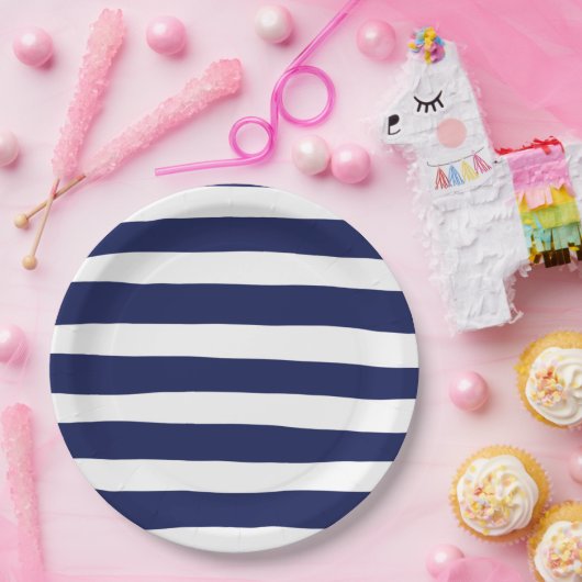 Uneven Stripes in blauw en wit Papieren Bordje (Feest)