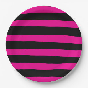 Uneven Stripes - Magenta en Black Papieren Bordje