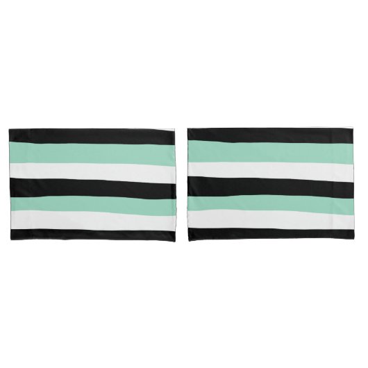 Uneven Stripes - Mint Green, White en Black Kussensloop (Voorkant-Set)