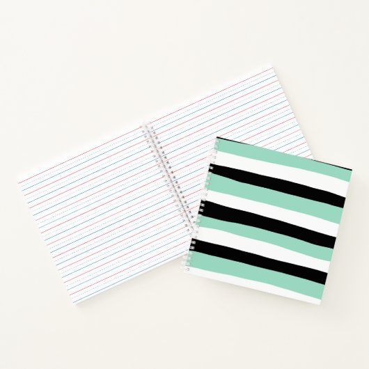 Uneven Stripes - Mint Green, White en Black Notitieboek (Binnen)