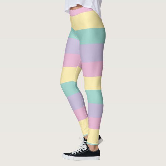 Uneven Stripes-pasta roze, geel, Paars en groen Leggings (Links)
