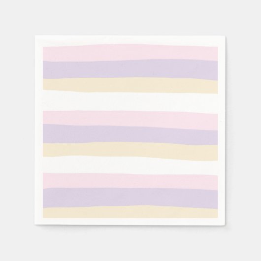Uneven Stripes - Pastel Roze, Geel en Paars Servet (Voorkant)
