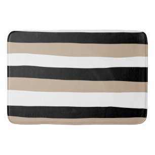 Uneven Stripes - Taupe, Black en White Badmat