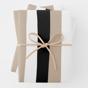 Uneven Stripes - Taupe, Black en White Inpakpapier Vel
