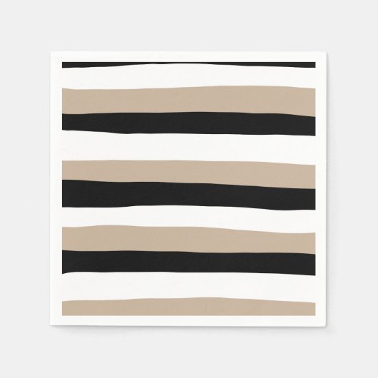 Uneven Stripes - Taupe, Black en White Servet (Voorkant)