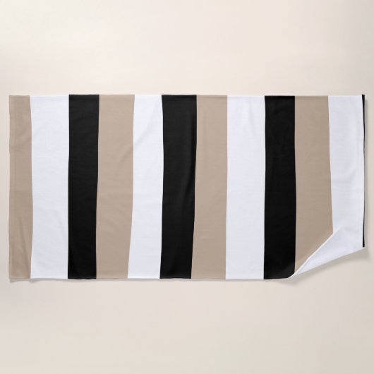 Uneven Stripes - Taupe, Black en White Strandlaken (Voorkant)
