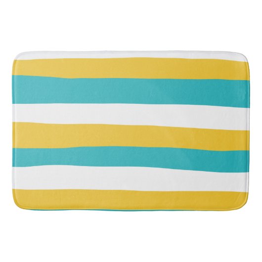 Uneven Stripes - Turquoise en Yellow Badmat (Voorkant)