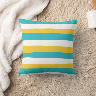Uneven Stripes - Turquoise en Yellow Kussen