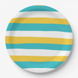 Uneven Stripes - Turquoise en Yellow Papieren Bordje