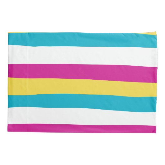 Uneven Stripes - Turquoise, Geel, Roze en Wit Kussensloop (Achterkant-Links)