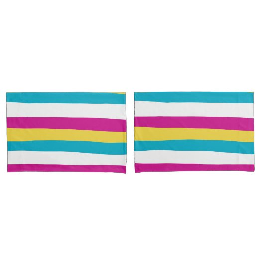 Uneven Stripes - Turquoise, Geel, Roze en Wit Kussensloop (Voorkant-Set)