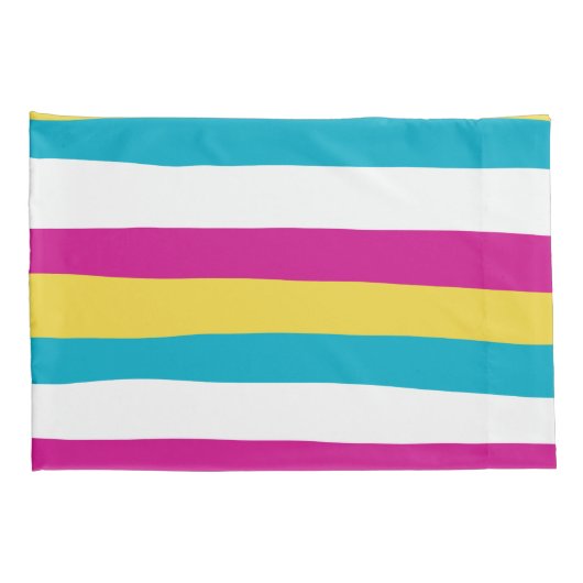 Uneven Stripes - Turquoise, Geel, Roze en Wit Kussensloop (Achterkant-Rechts)