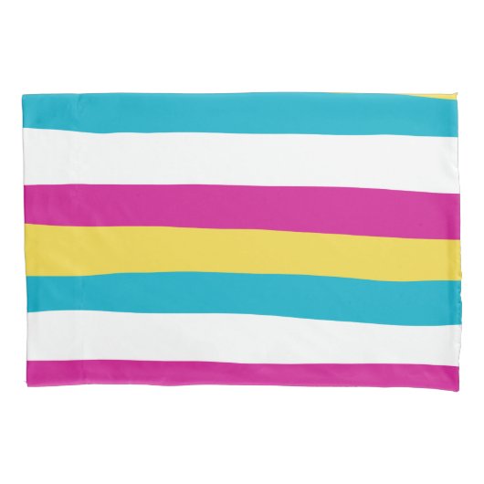 Uneven Stripes - Turquoise, Geel, Roze en Wit Kussensloop (Voorkant-Links)