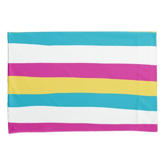 Uneven Stripes - Turquoise, Geel, Roze en Wit Kussensloop (Voorkant-Rechts)