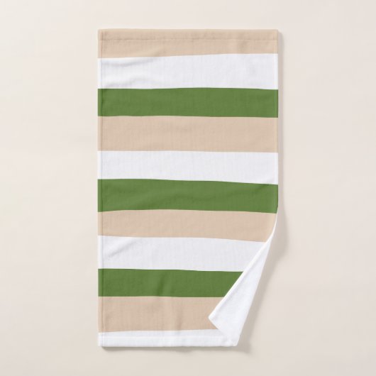 Uneven Stripes - White, Sand and Palm Green Bad Handdoek (Handdoek)