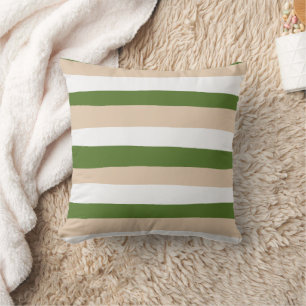 Uneven Stripes - White, Sand and Palm Green Kussen