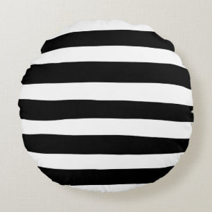 Uneven Stripes - zwart en wit Rond Kussen