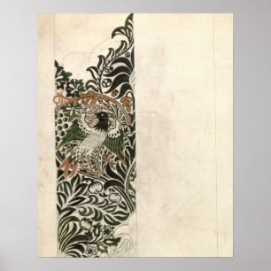 Unfinished 'Bird and Vine' wood block design for w Poster