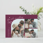 Unforgettable Wedding Cranberry Multi Photo Bedankkaart (Staand voorkant)