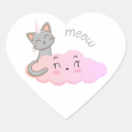 Unicat Cloud Meow-sticker Hart Sticker