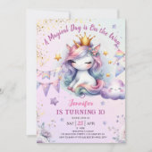 Unicorn 10e anniversaire Invitation fille rose et  (Devant)