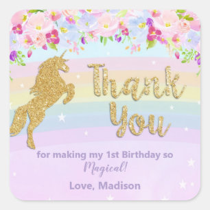 Unicorn 1e verjaardag vierkante sticker