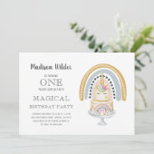 Unicorn 1er Anniversaire Girl Rainbow Invitation (Debout devant)
