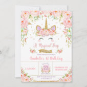 Unicorn 1er anniversaire Invitation florale Whimsi (Devant)