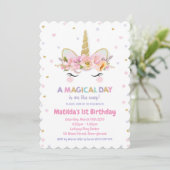 Unicorn 1er anniversaire Invitations Filles Floral (Debout devant)