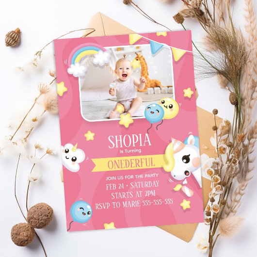 Unicorn 1er anniversaire Photo Invitation