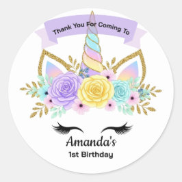 Unicorn 1st Birthday Party Favor Sticker