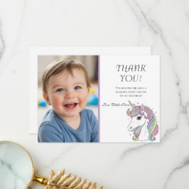 Unicorn 1st Birthday Photo Thank You Card Bedankkaart