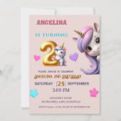 Unicorn 2e anniversaire Invitation fille violet &  (Devant)